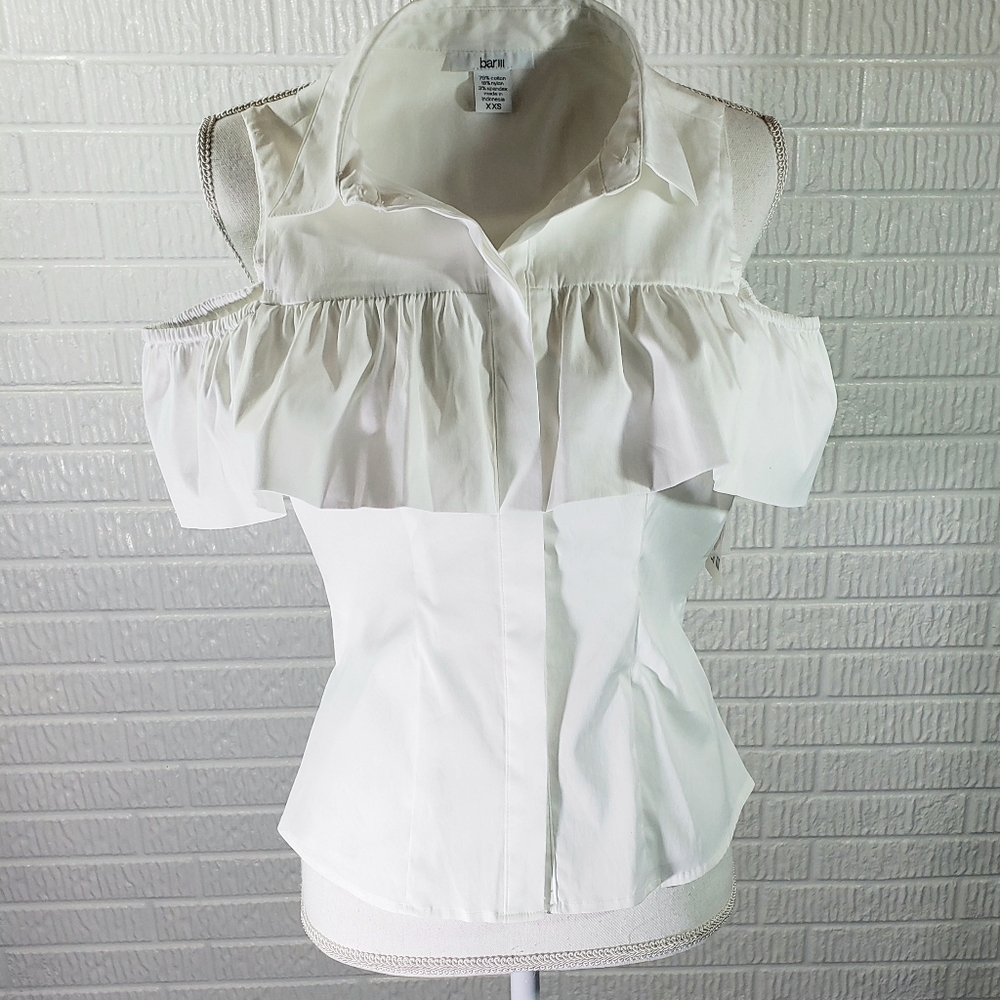 Bar III Blouse Cold Shoulder White - Picture 2 of 8